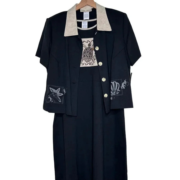 Sweet Jessie 2 piece black/tan maxi dress + short sleeve jacket turtle shells 2X - Picture 6 of 9